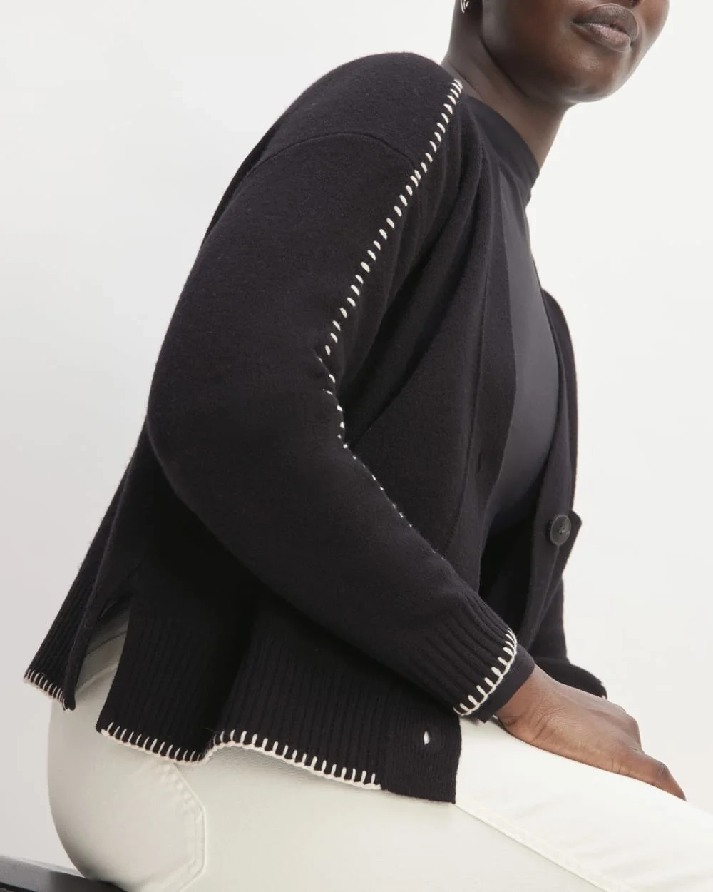 The Good Merino Wool Cardigan | Black / Buttermilk (5)