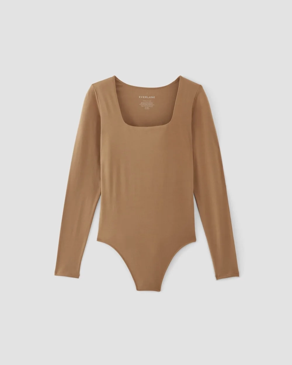 The Long-Sleeve Supima® Square-Neck Bodysuit | Tawny Brown | Thong (5)