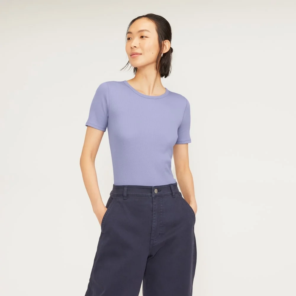 The Pima Micro-Rib Crew Tee | Cornflower Blue
