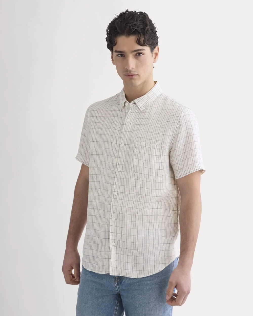 The Classic Short-Sleeve Shirt in Linen | Bone/Plaid (5)