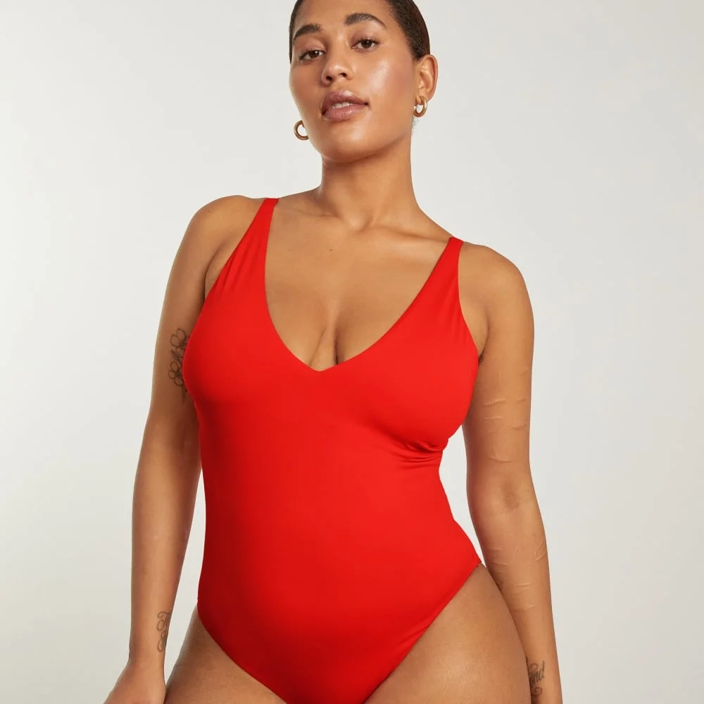 The V-Neck One-Piece | Bright Red (5)