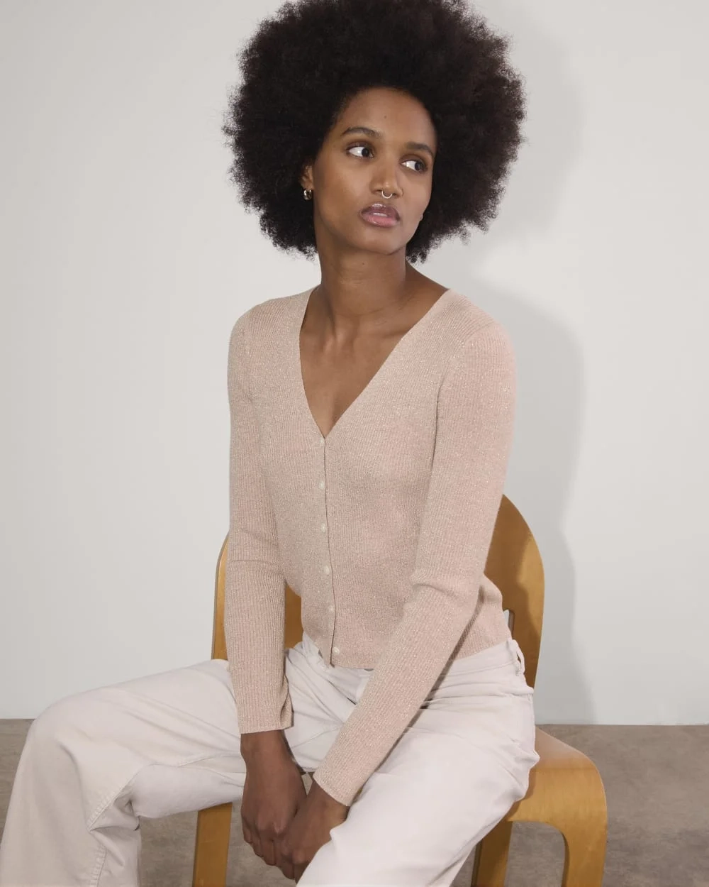 The Cardigan in Lurex Merino | Rose Gold (4)