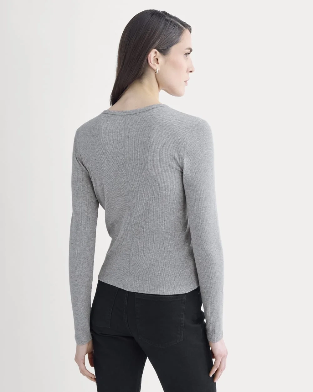 Luxe Rib Button-Up Top | Heathered Light Grey (5)