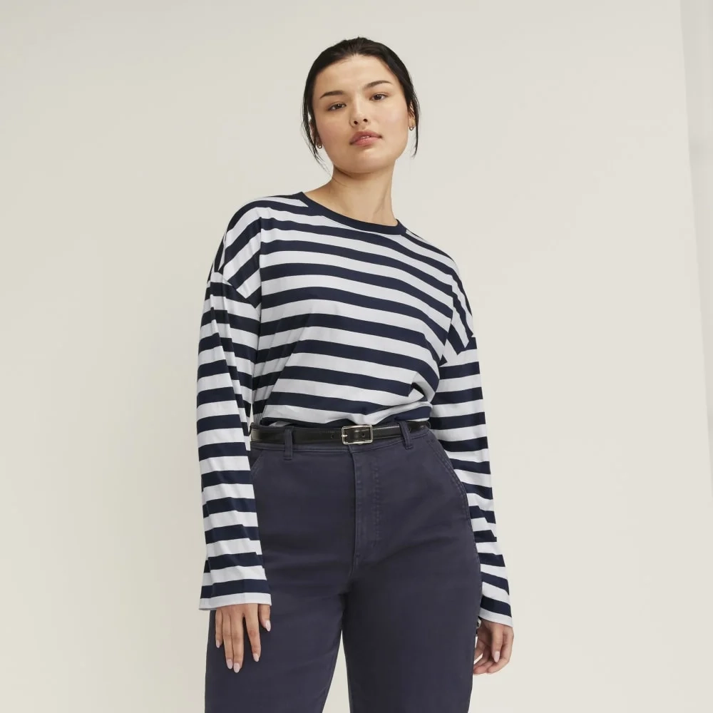 The Organic Cotton Relaxed Long Sleeve Tee | Navy / Canvas