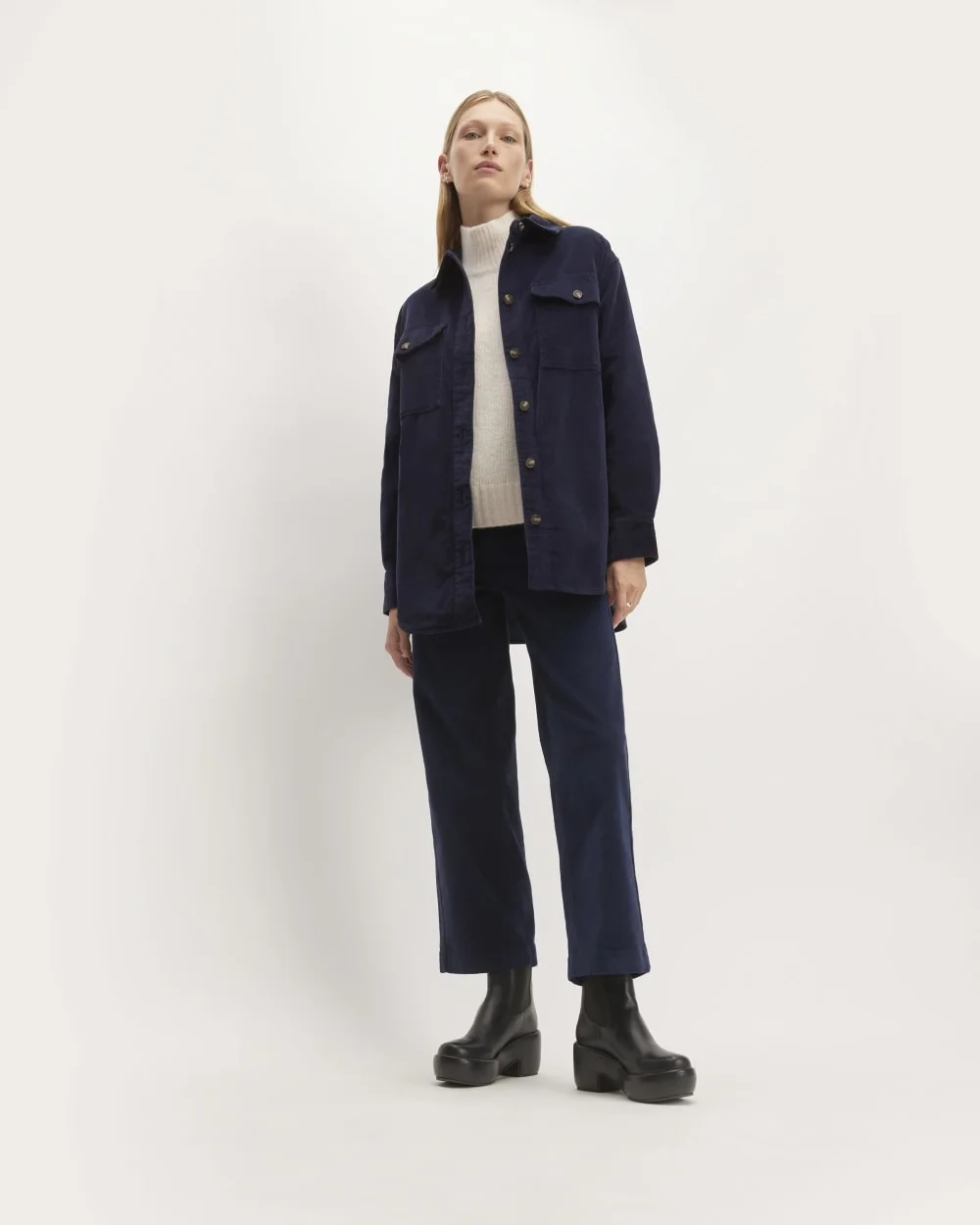 The Corduroy Oversized Shirt Jacket | Navy (3)