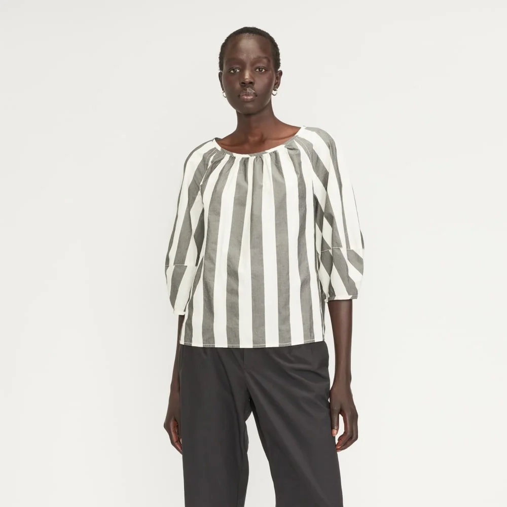 The Poplin Scoop-Neck Top | Bone / Black
