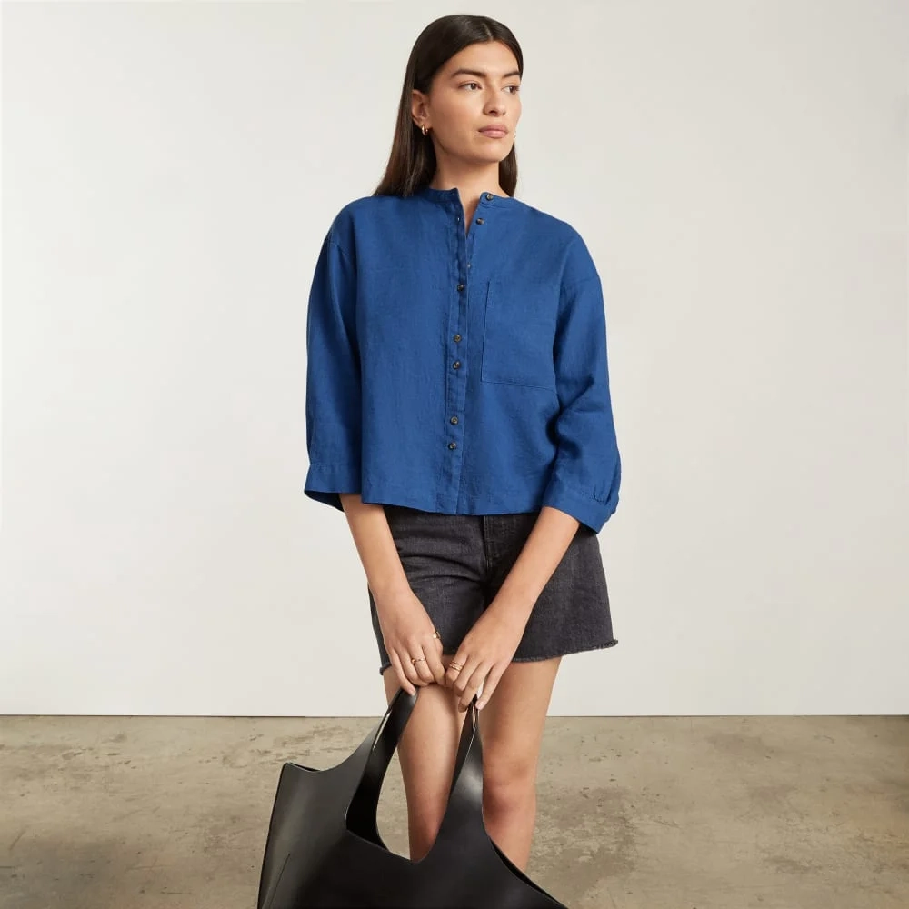 The Linen Billow Blouse | Deep Blue (4)