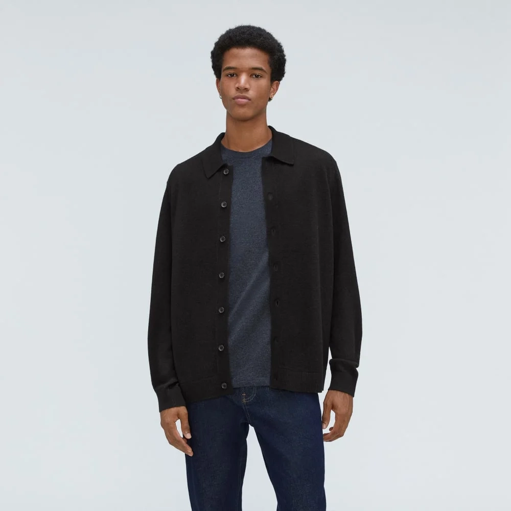 The Merino-Blend Sweater Polo | Black