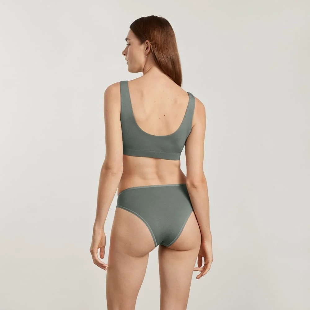The Cotton High-Rise Bikini | Dark Sage (3)