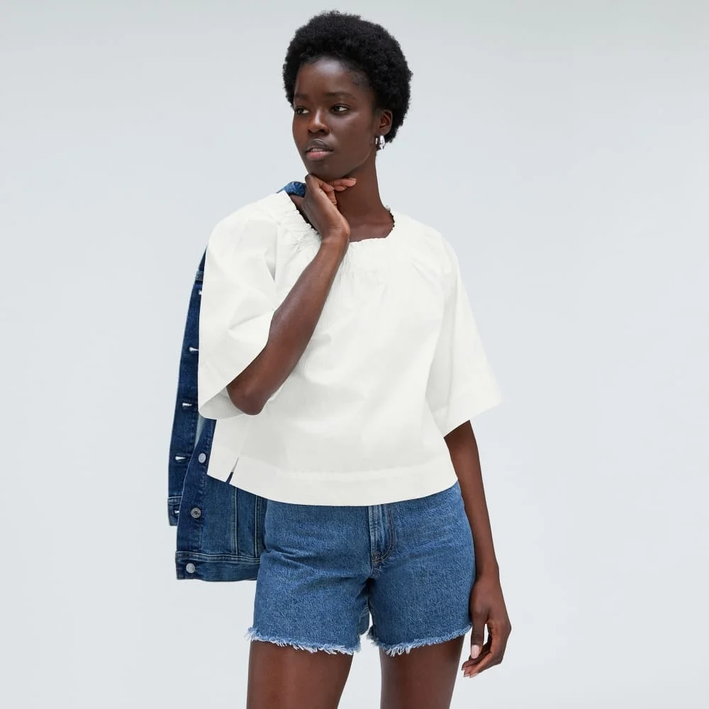 The Seersucker Gathered Tee | White (4)
