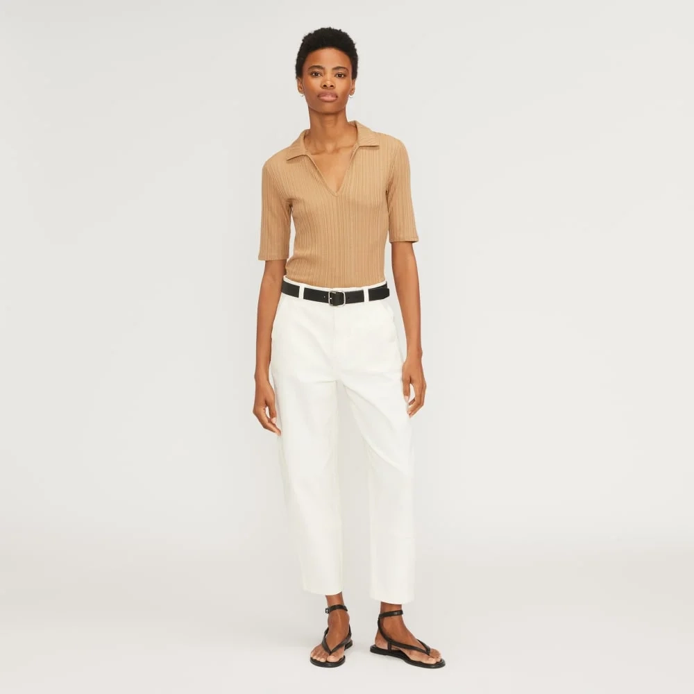 The Rib Soft Knit Open Collar Polo | Caramel (4)