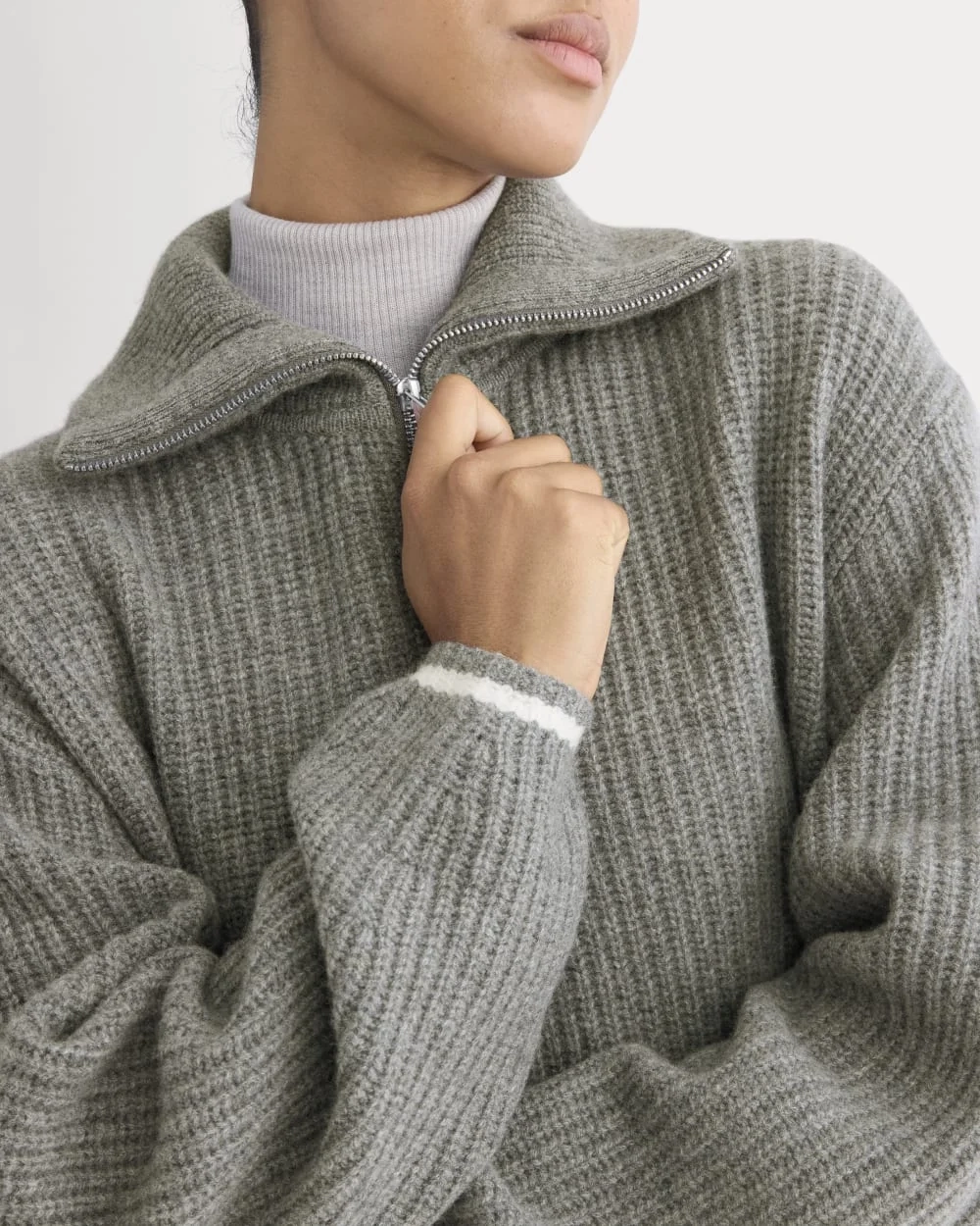 The Half-Zip Sweater in Luxe Merino |  Heathered Grey (5)