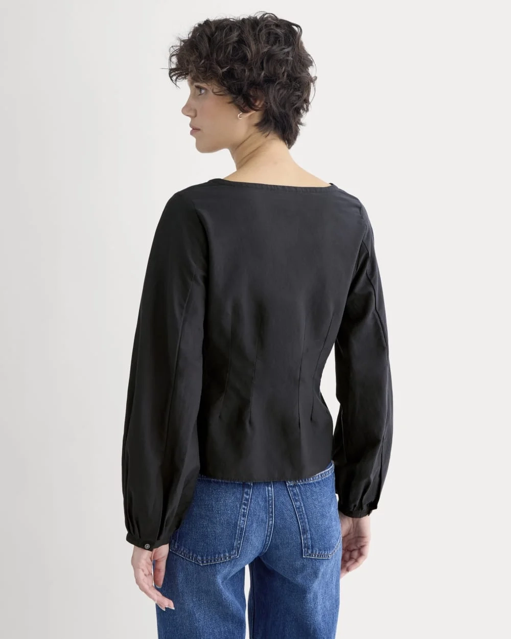 Balloon Sleeve Top in Cotton Silk | Black (4)