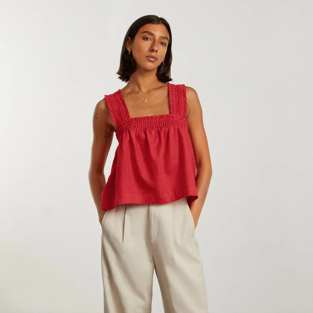 The Smocked Linen Cami | Goji Berry (5)