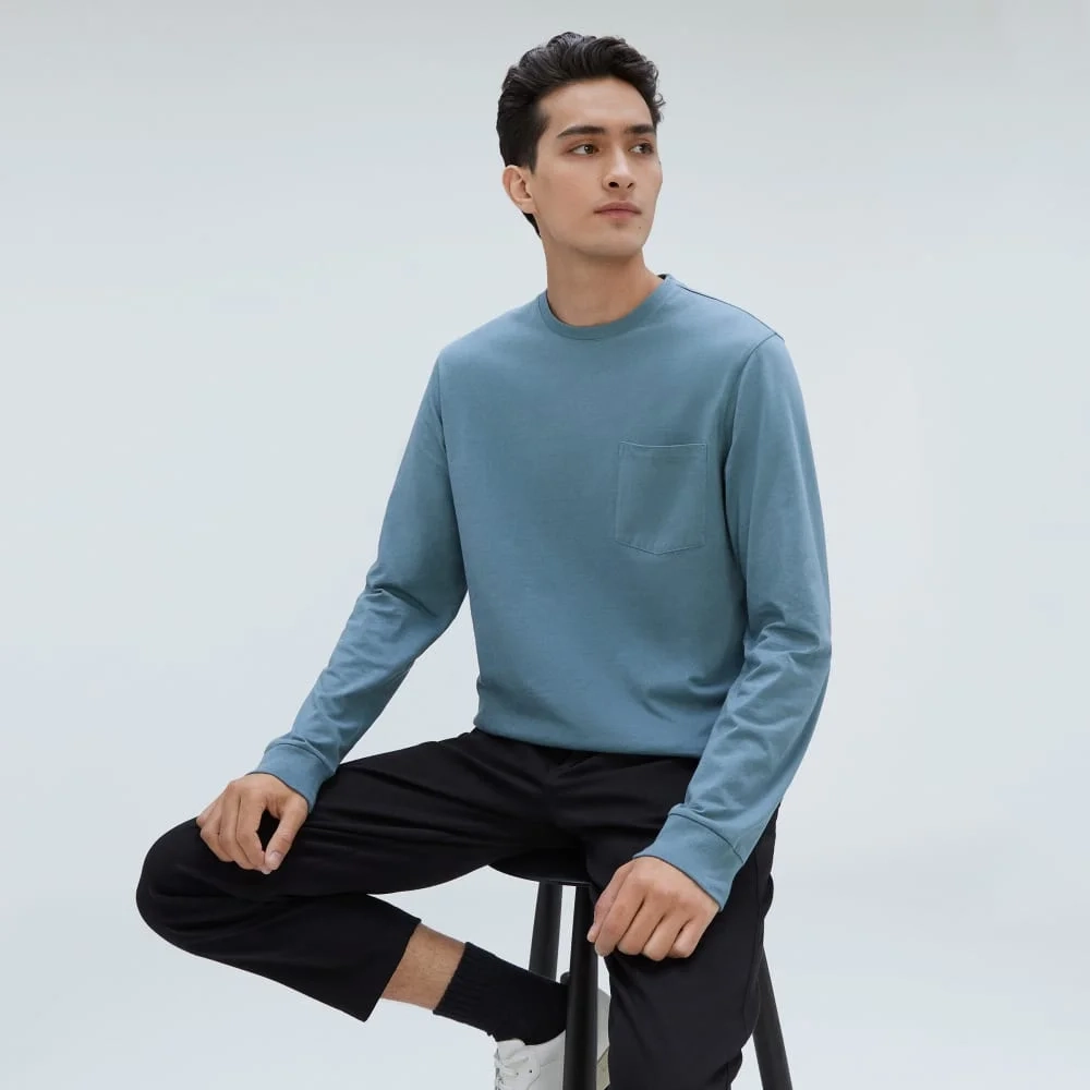 The Organic Cotton Long-Sleeve Pocket Tee | Greyish Blue (5)