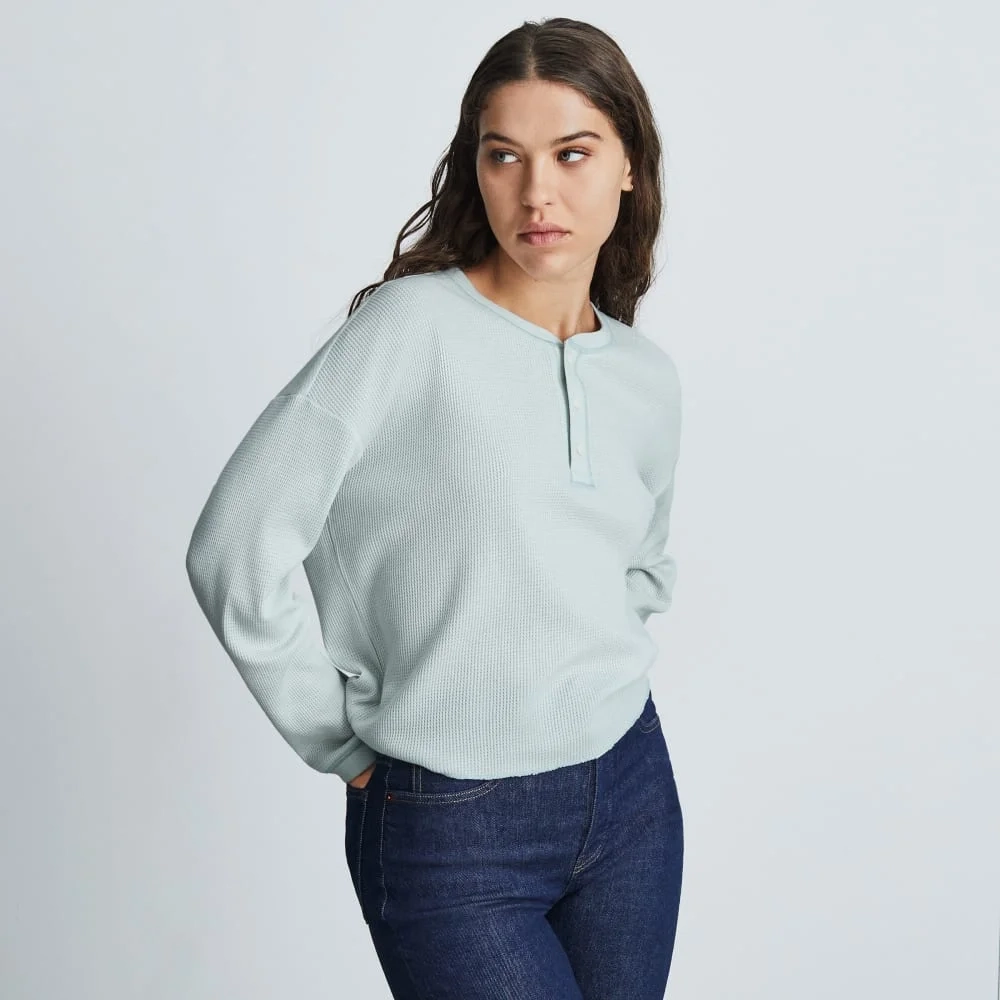 The Organic Cotton Waffle Henley | Ice Blue (3)