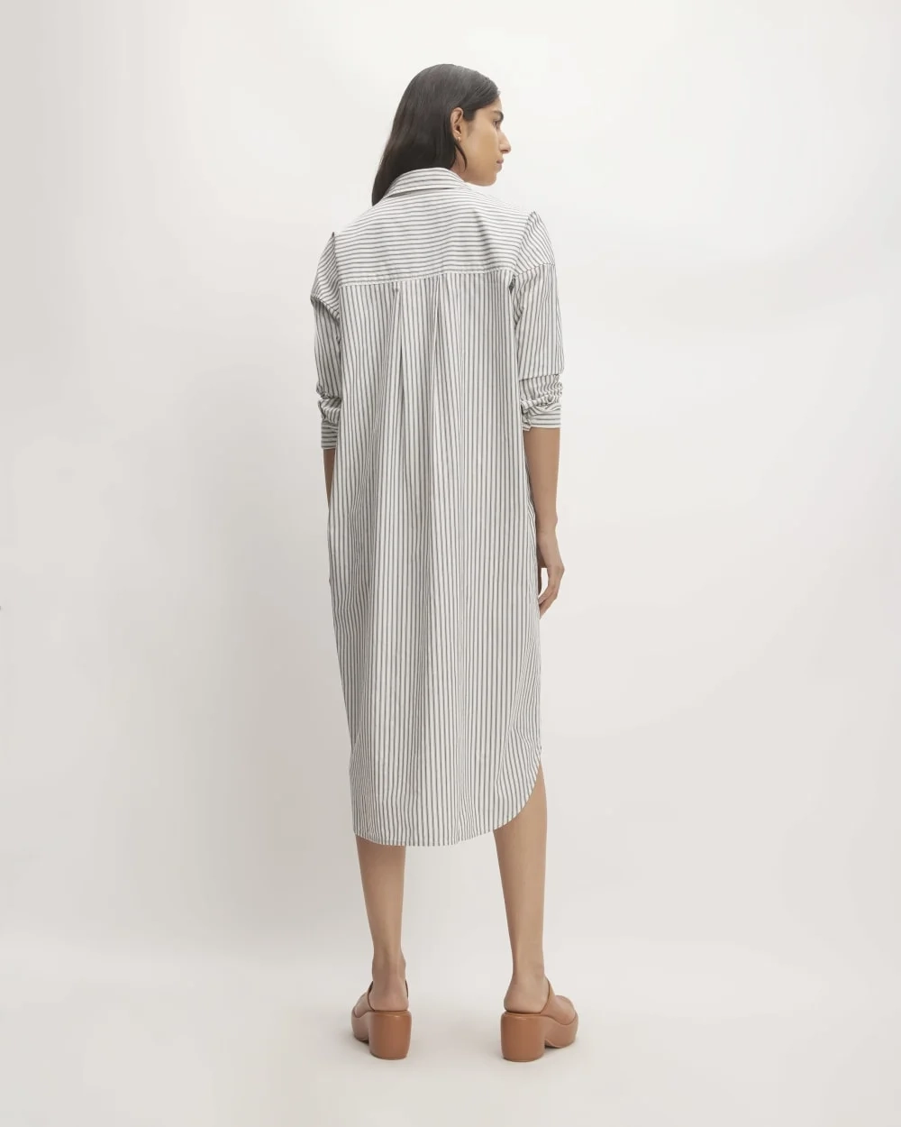 The Midi Cotton Shirt Dress | Bone/Navy (5)