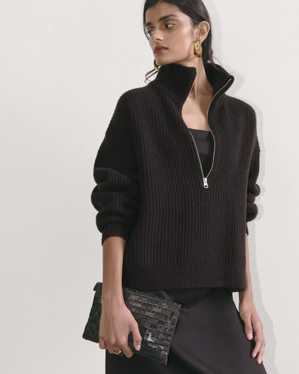 The Half-Zip Sweater in Luxe Merino | Black (5)