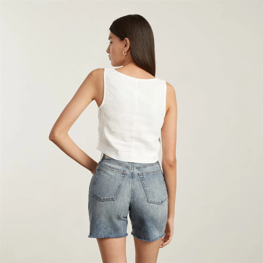 The Linen Button-Front Crop Tank | White (4)