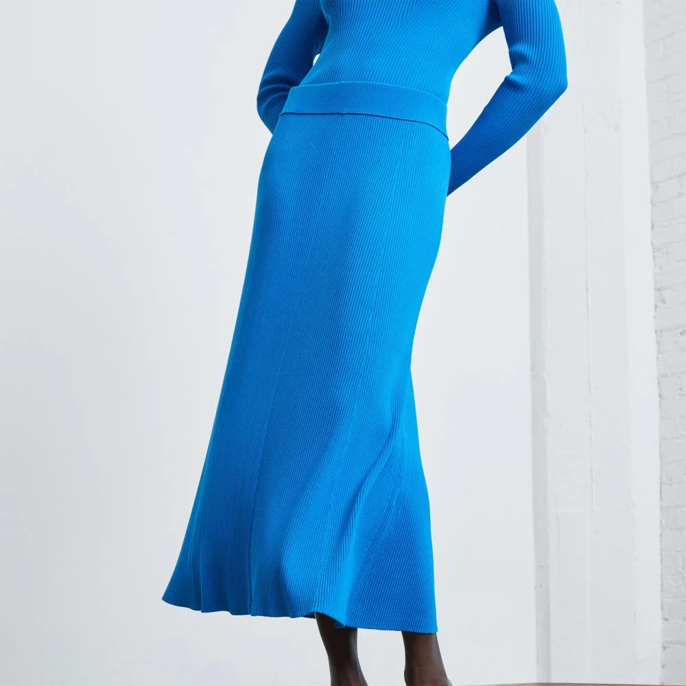 The Ribbed Knit Skirt | Brilliant Blue (7)