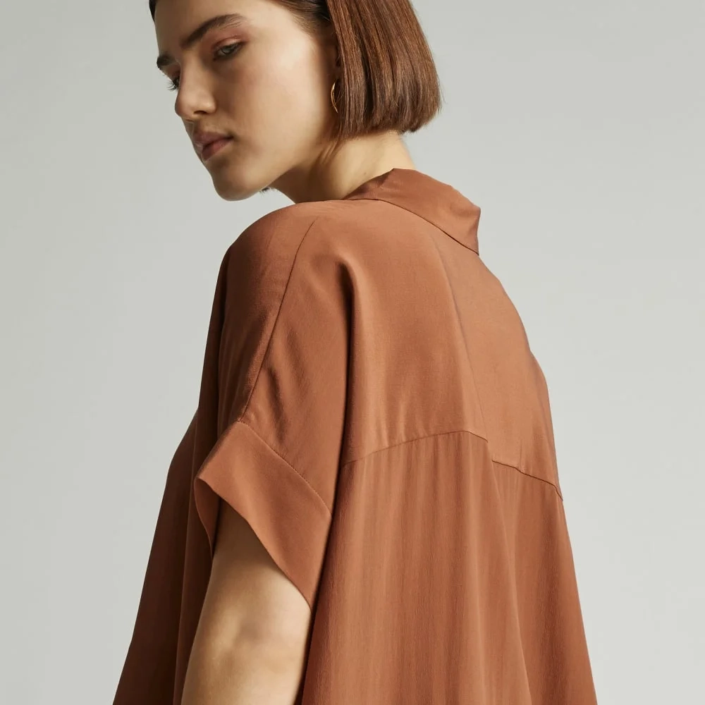 The Boxy Shirt in Washable Silk | Carob Brown (5)