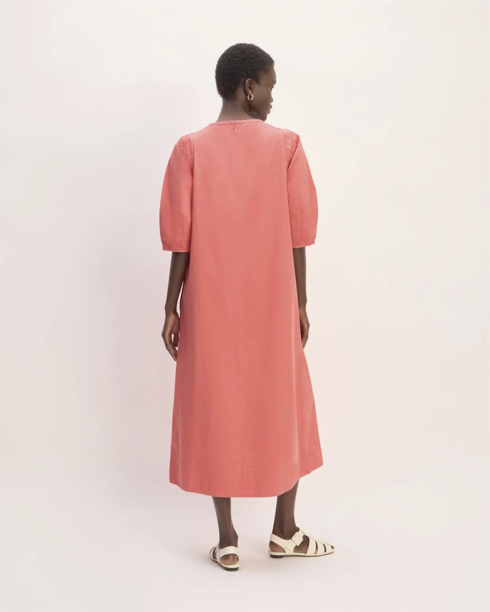 The Short-Sleeve Puff Midi Dress | Coral (4)