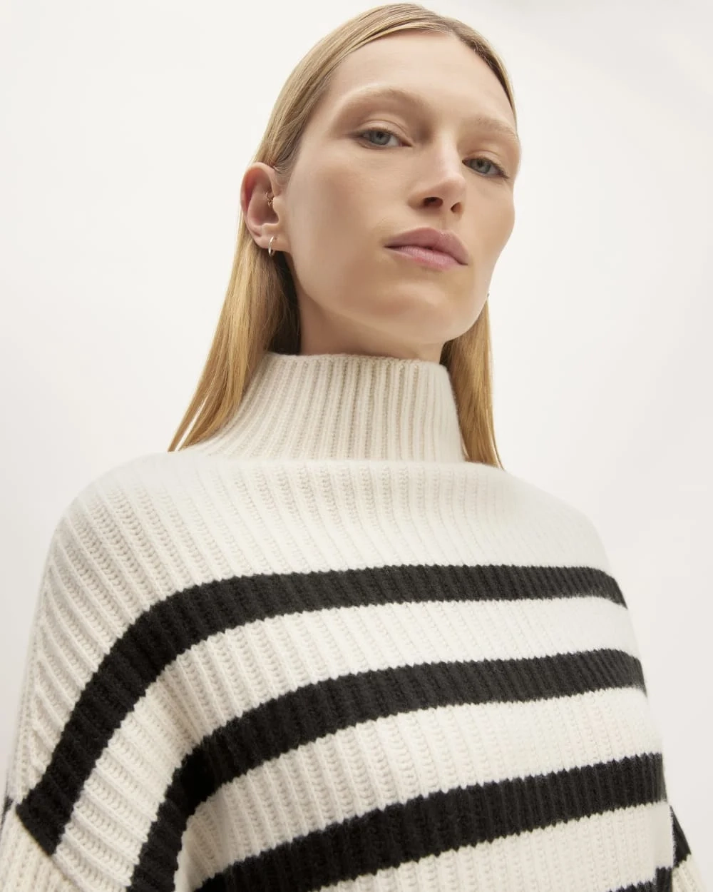 The Felted Merino Funnel-Neck Pullover | Black / Bone (4)