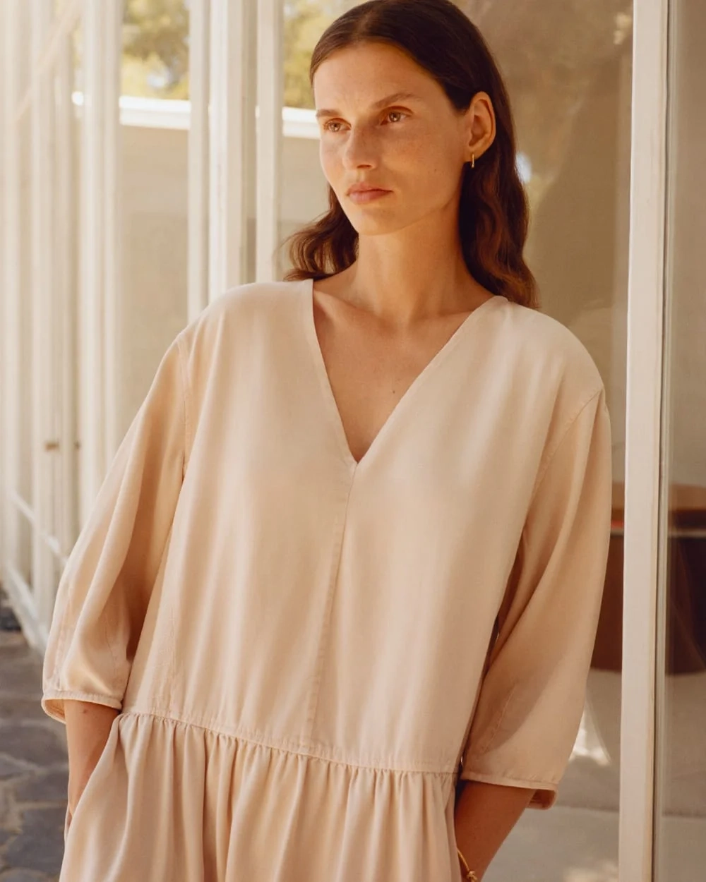 The TENCEL™ Puff-Sleeve Dress | Whisper Pink (7)