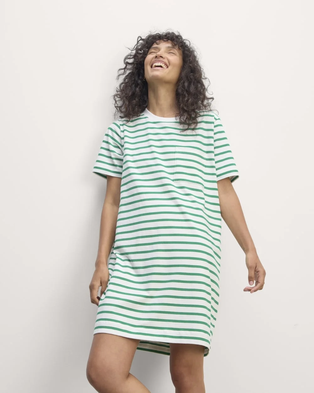 The Organic Cotton Weekend Tee Dress | Bone / Grass Green (4)