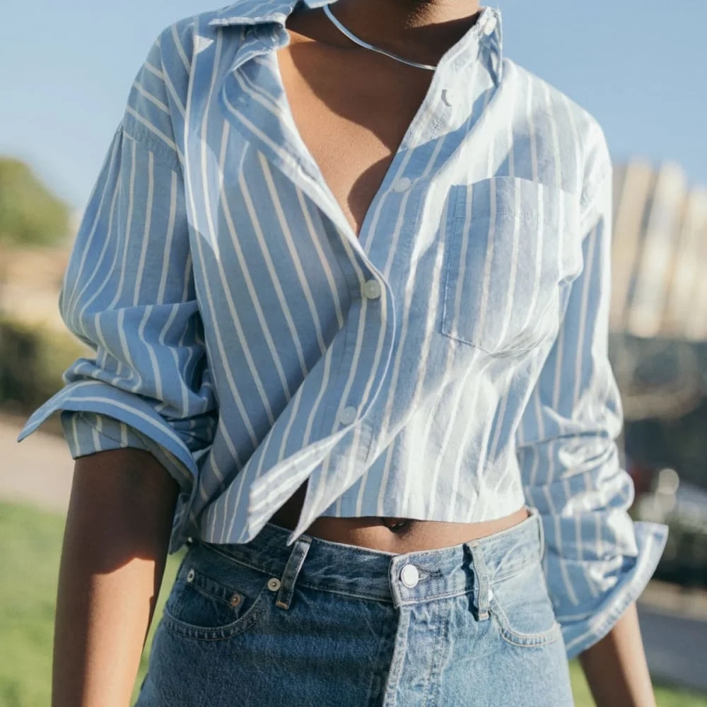 The Way-Short Shirt in Silky Cotton | Mariner Blue / White (5)