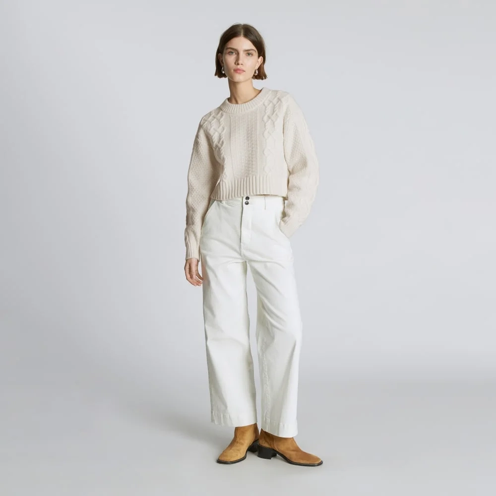 The Felted Merino Cropped Cable Sweater | Bone (6)