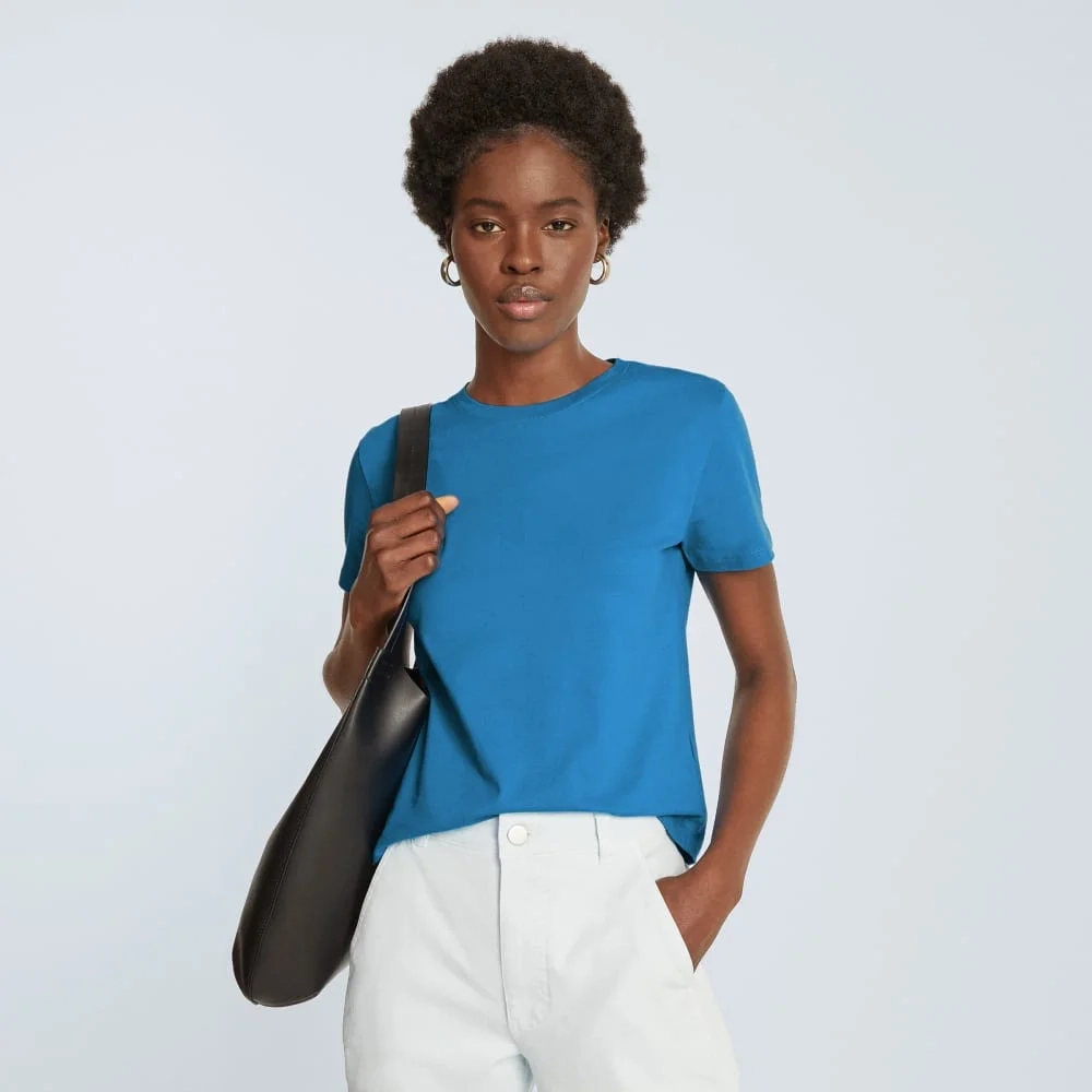 The Box-Cut Tee in Essential Cotton | Horizon Blue | No Pocket (5)