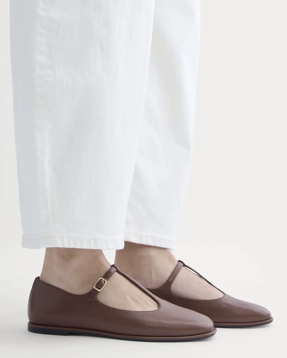 The Leather T-Strap Flat | Rum (7)
