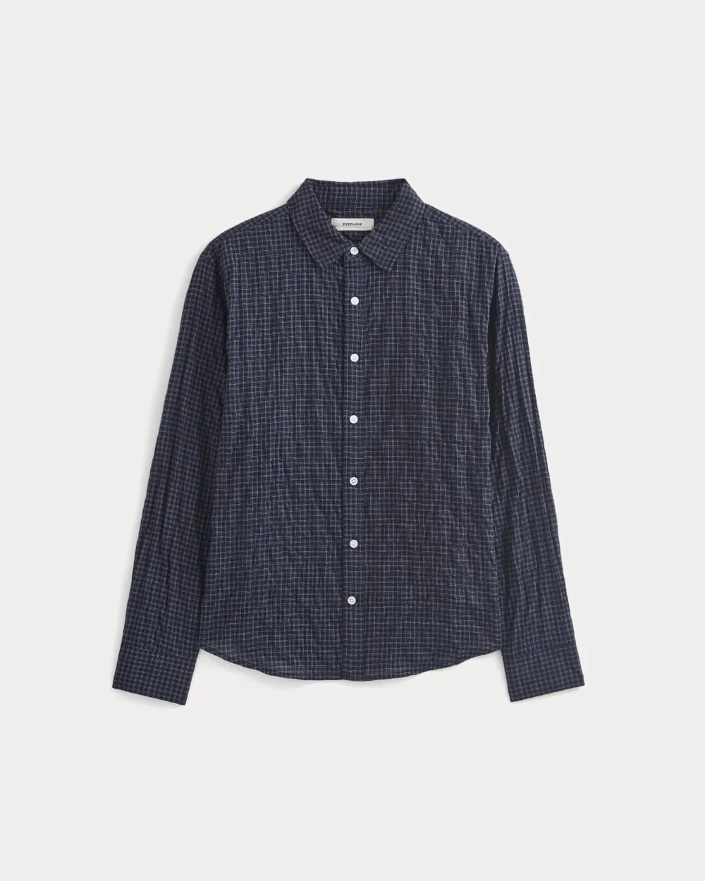 Textured Voile Button-Up Shirt | Navy Plaid (5)