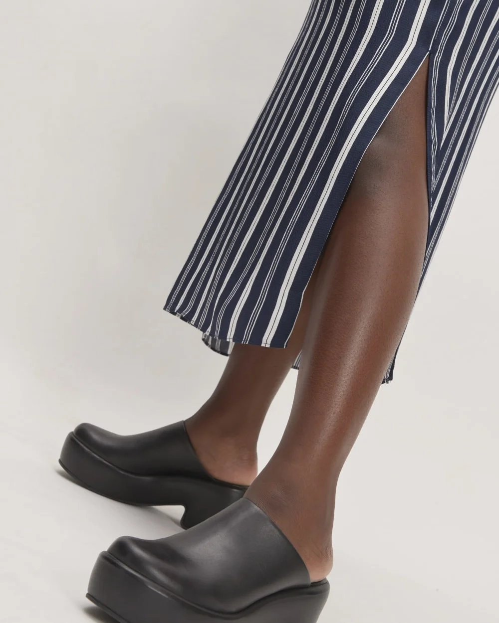 The Hammered Satin Slip Dress |  Navy / Bone (5)
