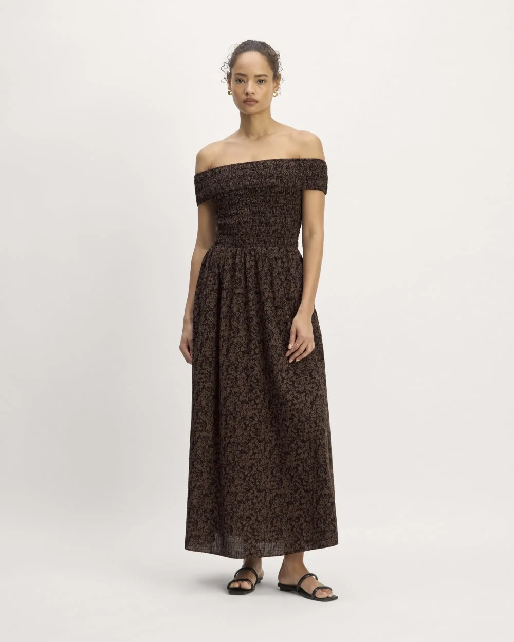 The Gauze Off-the-Shoulder Dress | Black / Cocoa Small Floral (6)