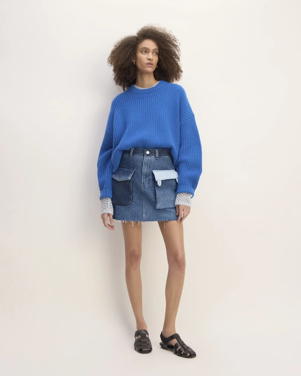 The Everlane x Marques' Almeida Denim Patchwork Mini Skirt | Diamond Blue (8)