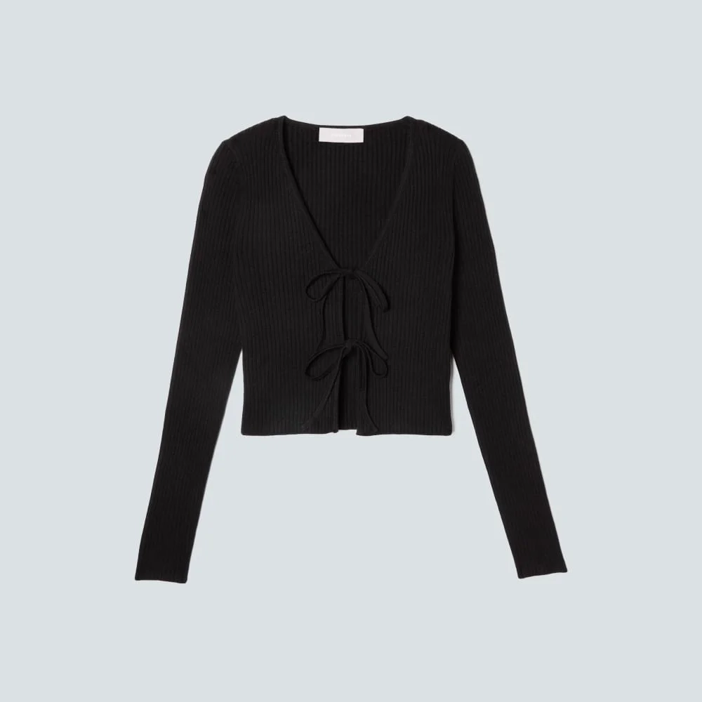 The Cotton-Merino Front-Tie Top | Black (3)