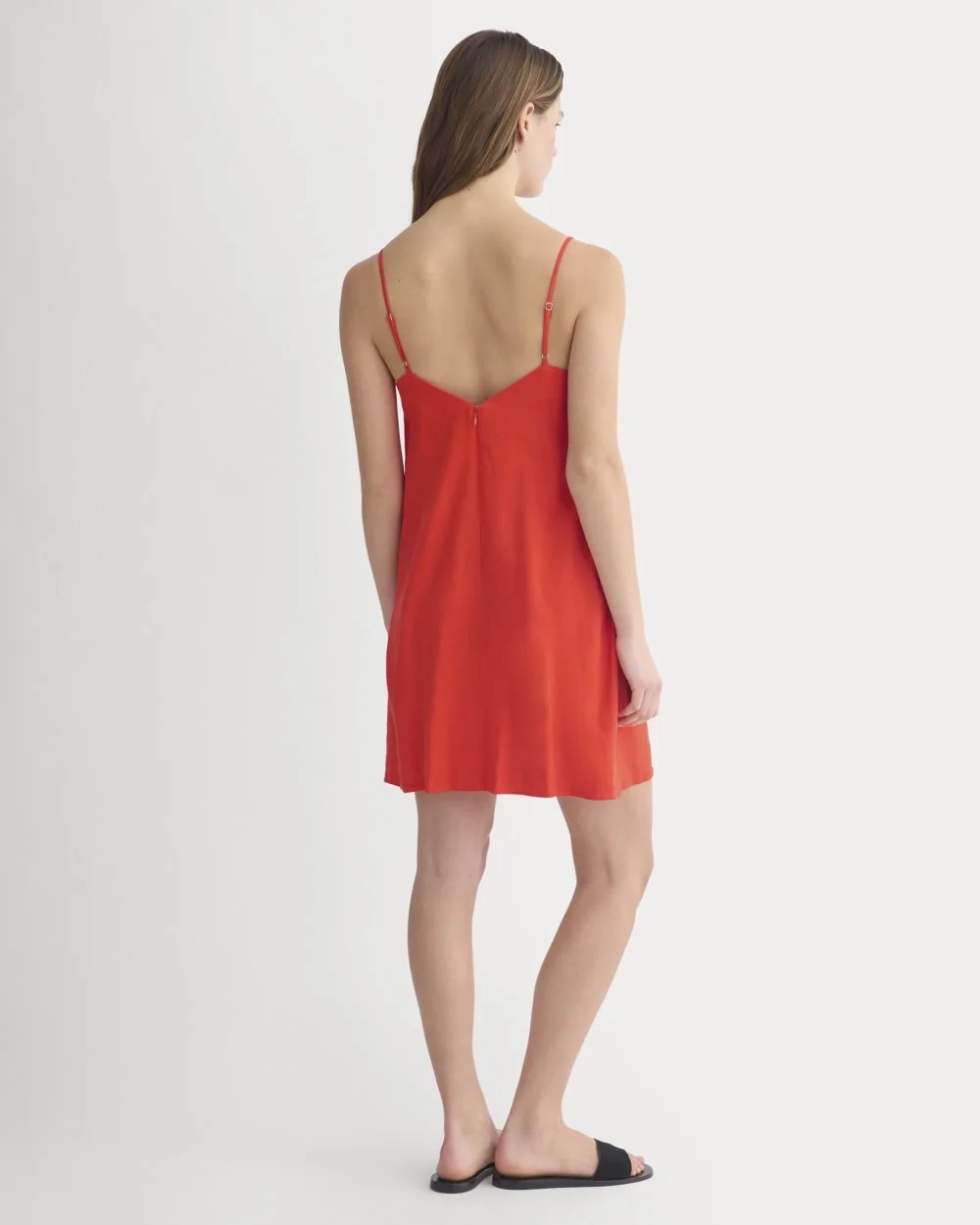 Mini Shift Dress in Stretch Linen | Fiery Red (3)