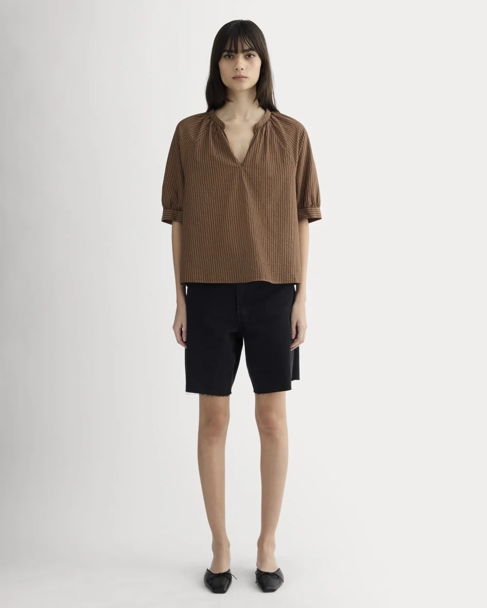 The Gauze Gathered Top | Carob Brown / Black (4)