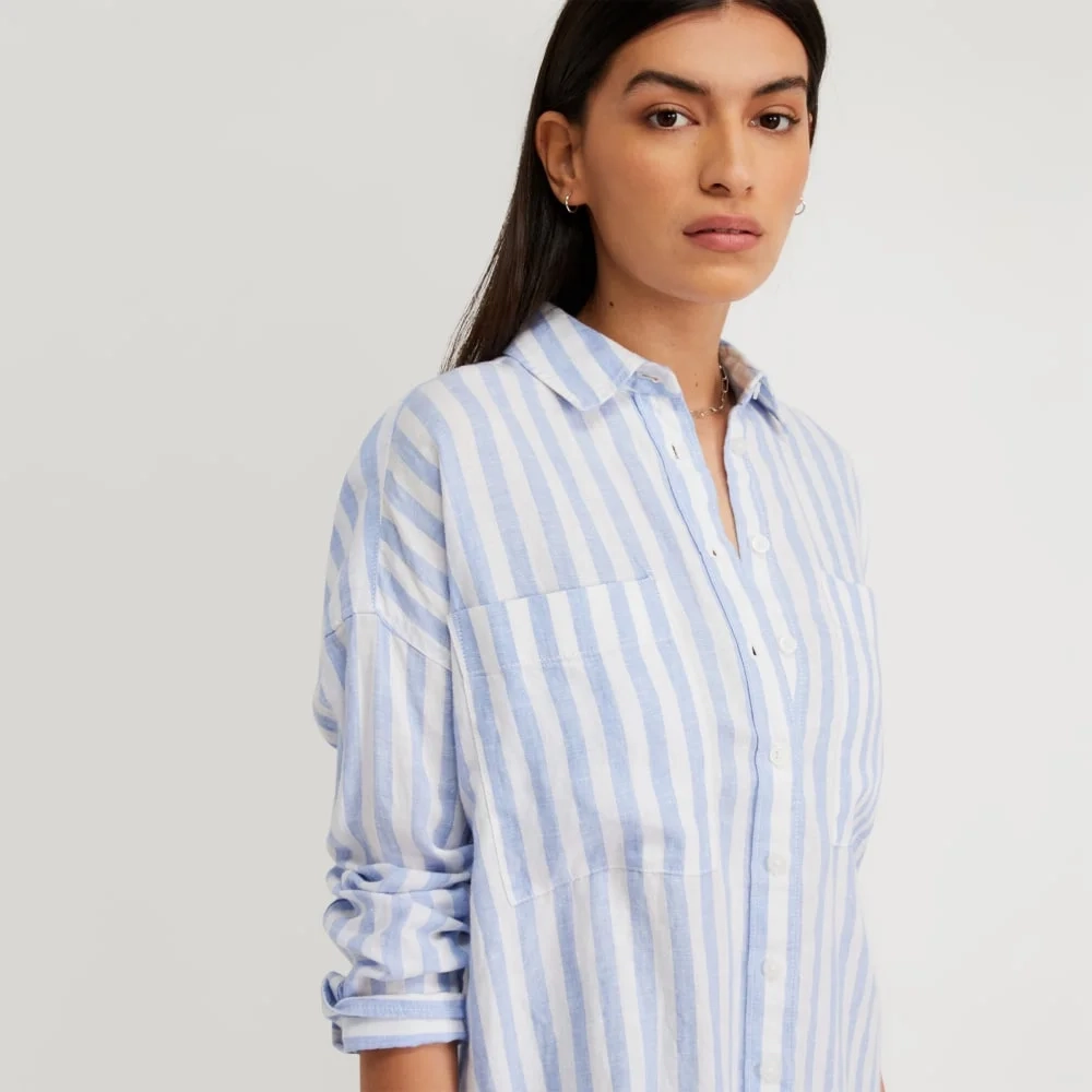 The Way-Long Linen Shirt | Blue / White (6)