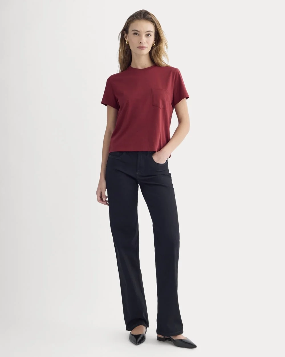 The Box-Cut Tee in Essential Cotton | Merlot | Pocket (5)
