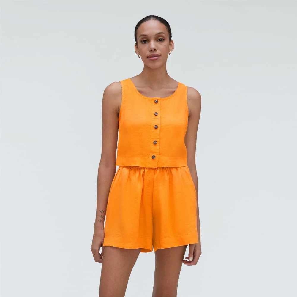 The Linen Button-Front Crop Tank | Turmeric (5)