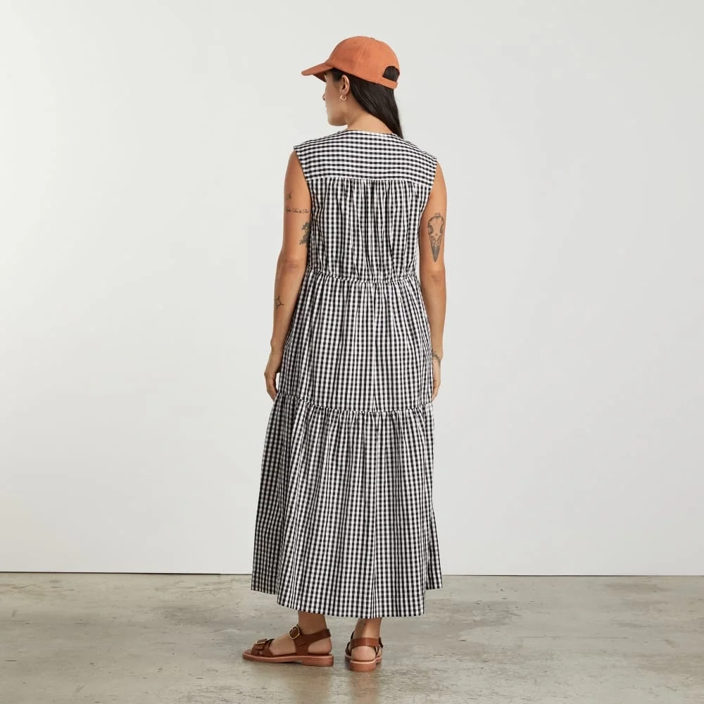 The Tiered Midi Dress | Black Gingham (4)