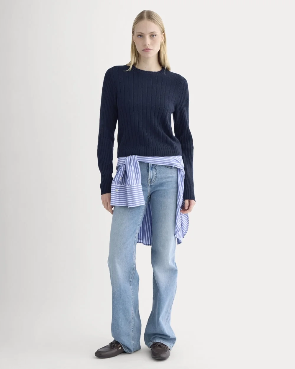 Mix Ribbed Crew in Cashmere | Navy (5)