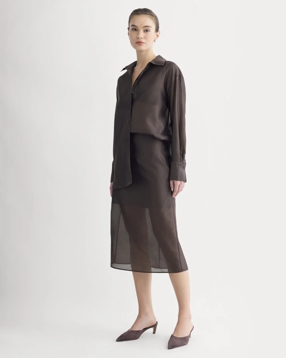 Oversized Shirt in Cotton-Silk Organza | Dark Chocolate (5)