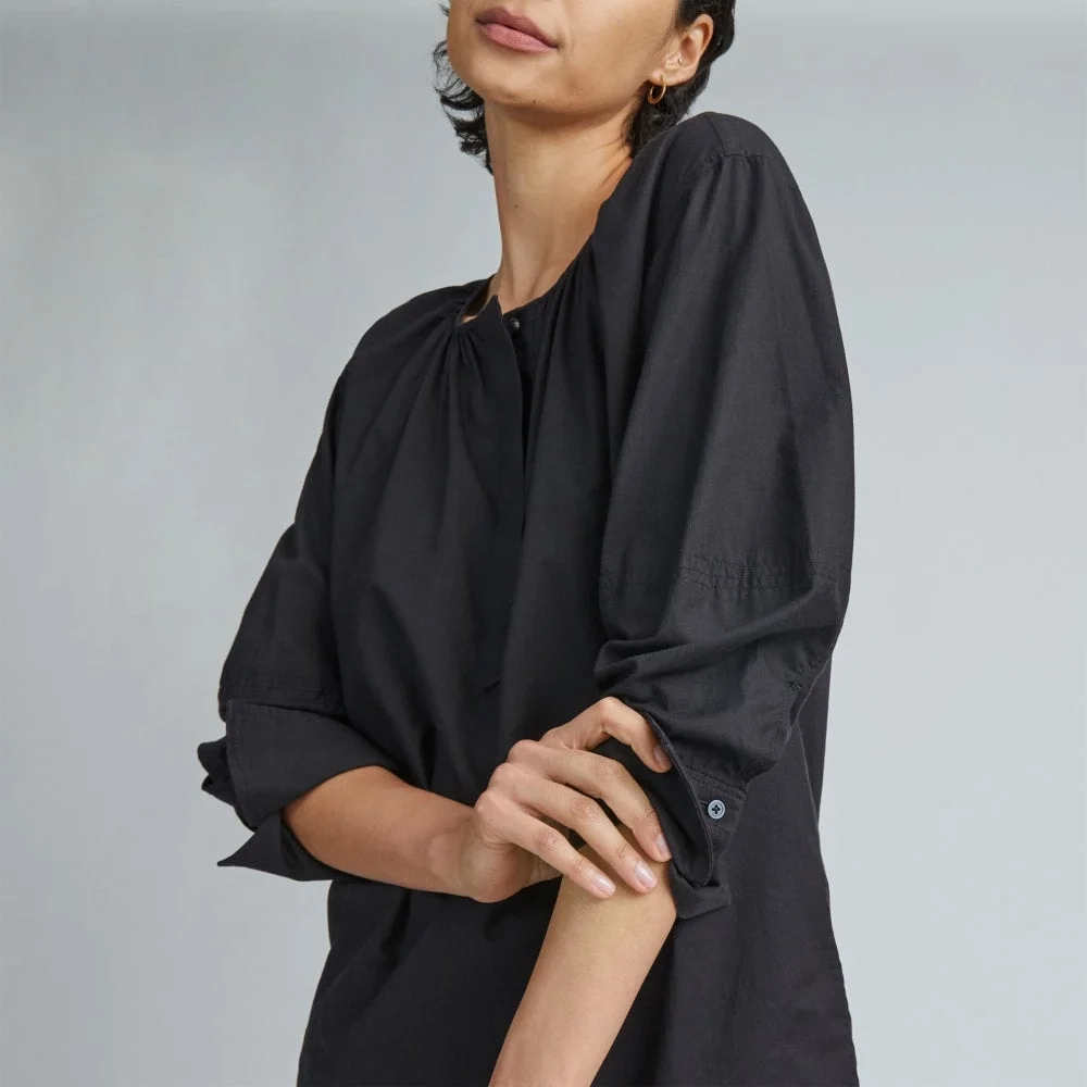 The Silky Cotton Balloon Sleeve Top | Black (4)