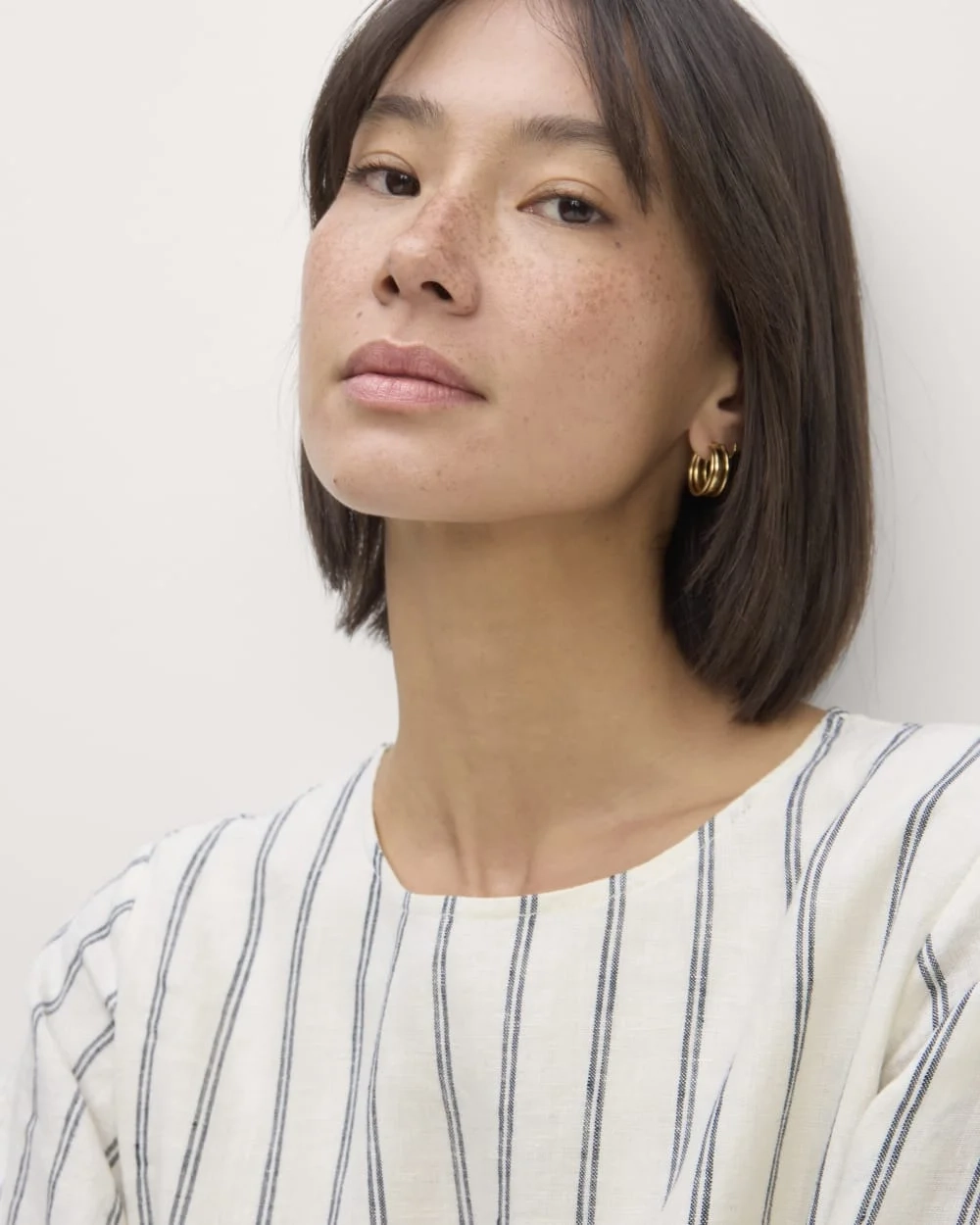 The Linen A-Line Midi Dress | Bone/Navy (4)