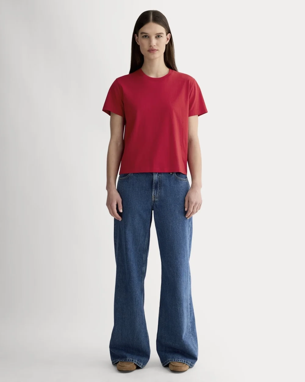 The Box-Cut Tee in Essential Cotton | Berry Red  | No Pocket (3)