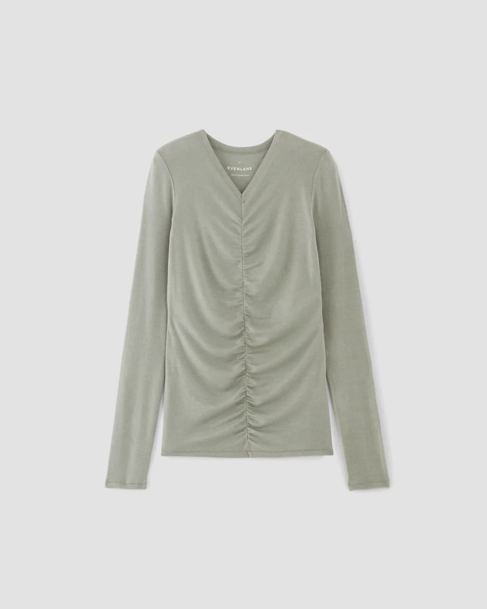 The Ruched V-Neck Tee in Butterluxe | Sage Green (4)
